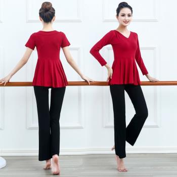 現代舞練功服夏季新款廣場舞服裝新款套裝莫代爾V領舞蹈服兩件套