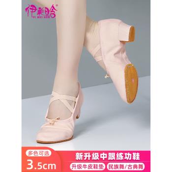 伊美晗肉粉色中跟女士舞蹈鞋成人女軟底練功鞋教師專業舞蹈鞋新款