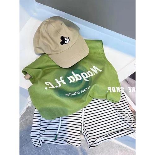 男寶寶夏季新款背心套裝2025夏裝男童小童時尚洋氣條紋短褲兩件套