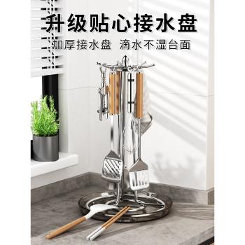 不銹鋼鍋鏟置物架廚房掛勺子鏟子掛架多功能旋轉掛鉤臺面收納儲物