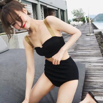 泳衣女三角ins網紅風分體雙肩帶比基尼鋼託聚攏胸高腰顯瘦游泳裝