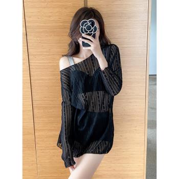 比基尼三件套帶罩衫蕾絲高腰遮肚顯瘦高級感2025年新款泳衣女溫泉