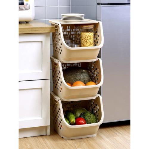 日式廚房塑料收納架放蔬菜水果置物架菜架子落地多層置物筐免打孔