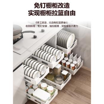 廚房碗碟置物架廚櫃內建抽拉式碗盤分隔收納架家用抽屜餐具杯子架