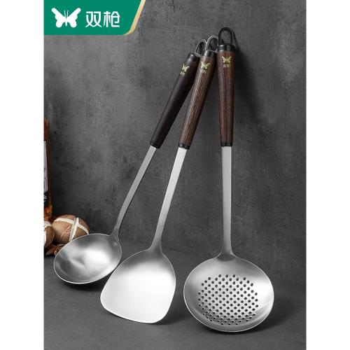雙槍304不銹鋼鍋鏟炒菜鏟子家用櫸木手柄湯勺漏勺不粘鍋專用套裝