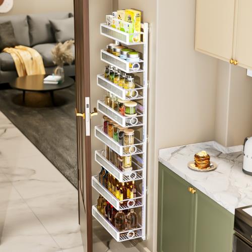 廚房置物架多層收納架墻壁門后冰箱側面免打孔壁掛調味料收納籃子