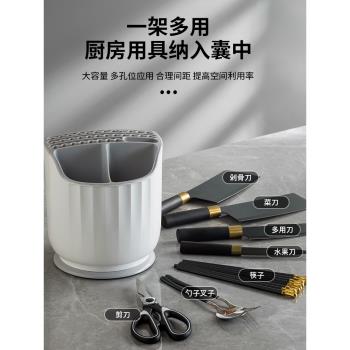 廚房旋轉置物架臺面多功能刀架筷子筒籠一體收納盒家用菜刀勺架子