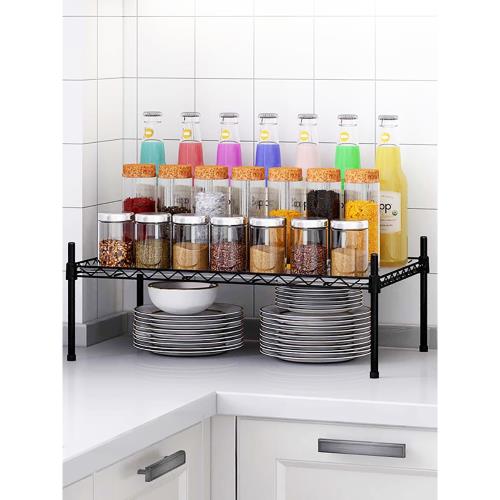 迷你單層黑色廚房臺面儲物架碗盤收納調料整理架防銹水池小架子