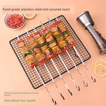 不銹鋼燒烤簽子家用商用烤肉烤串掛鉤扁釬子烤箱簽針燒烤專用工具