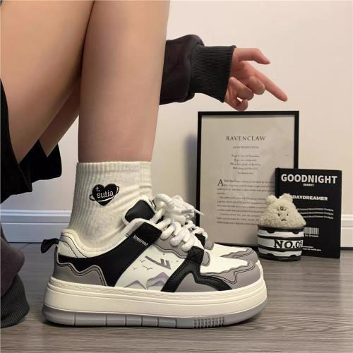 回力女鞋水墨畫原創板鞋女2025春季新款休閑百搭厚底學生運動鞋子