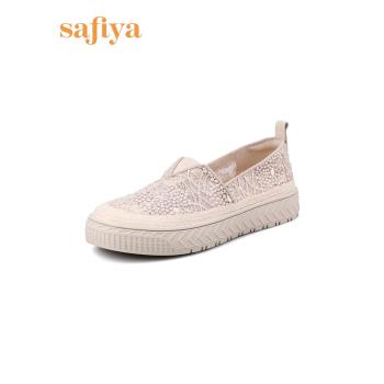 Safiya/索菲婭新款女鞋舒適一腳蹬休閑蕾絲亮片厚底漁夫鞋女