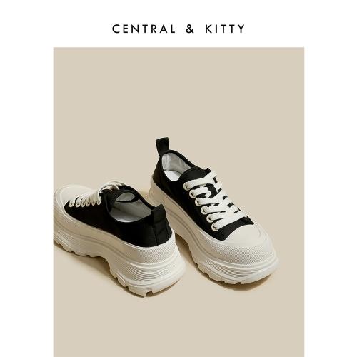 【星恩奇】CENTRAL KITTY厚底增高黑色板鞋女款2024新款夏季透氣