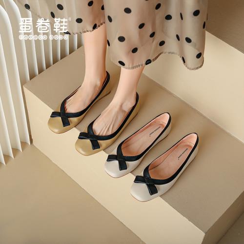 真皮單鞋女平底小香風方頭女鞋小眾設計感軟底晚風溫柔鞋氣質百搭