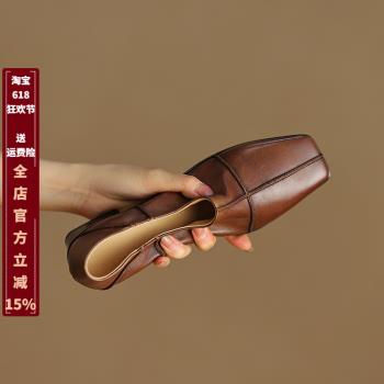 軟面軟皮舒適顯瘦小皮鞋女2024春秋季新款單鞋法式復古做舊高跟鞋