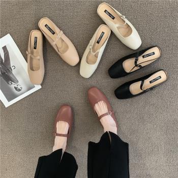 韓版東大門平底鞋法式復古瑪麗珍鞋半拖拖鞋外穿女鞋子樂福鞋秋冬