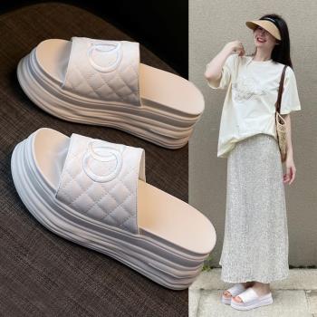 鬆糕香港秋季厚底仙女風沙灘拖鞋