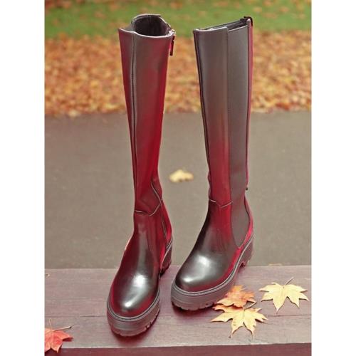 2025新款艾11CM隱形內增高切爾西長靴女厚底煙囪高筒真皮