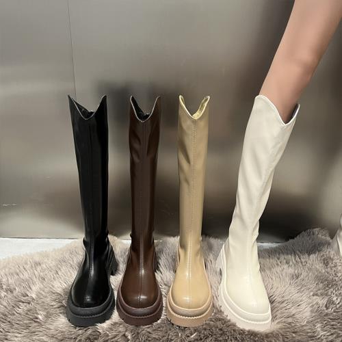 小個子長筒靴女2025年新款秋冬騎士靴V口加絨胖mm粗腿顯瘦長靴子