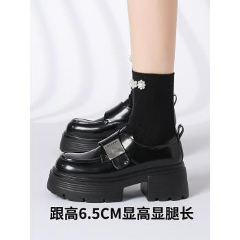 厚底英倫風增高粗跟棕色樂福鞋