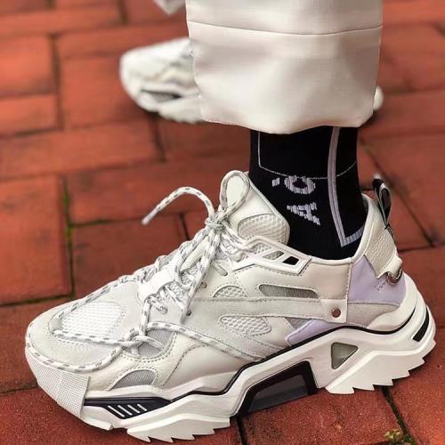 ins2024新款潮港風小ck反光老爹鞋真皮厚底增高運動休閑松糕鞋女