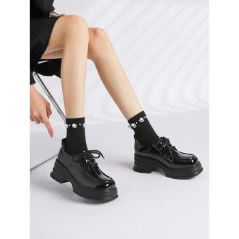厚底樂福鞋女秋款加絨2023新款英倫風小個子內增高單鞋鬆糕小皮鞋