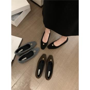 法式小香風淺口單鞋高階感復古中跟高跟鞋秋冬一腳蹬女鞋黑色鞋子