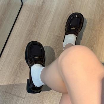 黑色小個子粗跟高跟鞋女2025年新款夏季款法式瑪麗珍鞋圓頭小皮鞋