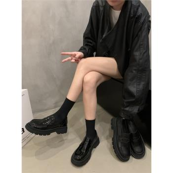 復古百搭粗跟黑色樂福鞋一腳蹬單鞋法式秋冬女鞋子英倫小皮鞋jk鞋