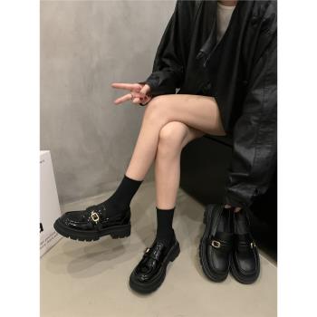 英倫小皮鞋jk鞋高級感復古粗跟黑色樂福鞋法式秋冬女鞋一腳蹬單鞋