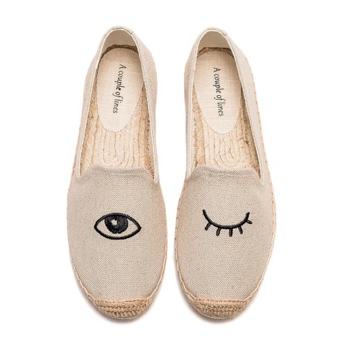 漁夫鞋女平底帆布鞋春夏時尚穿搭簡約休閑樂福鞋亞麻刺繡舒適吸汗