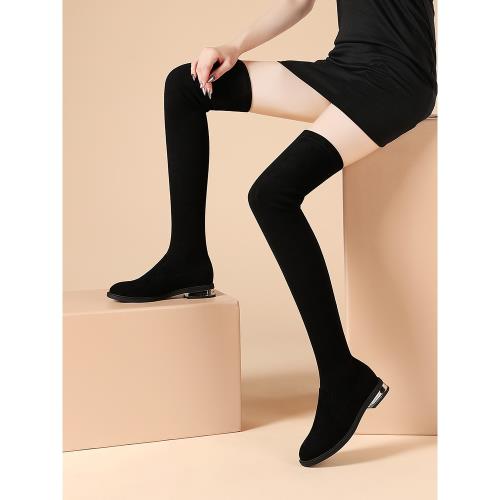 春秋單靴平底長筒靴女過膝2025新款高筒彈力瘦腿靴子長靴大碼靴鞋