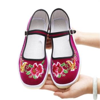 春夏季刺繡花平底手工太太布鞋