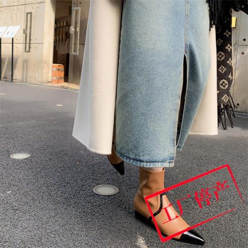 時髦博主feel ~！法式小女人尖頭拼色短靴女粗跟復古百搭裸靴單靴