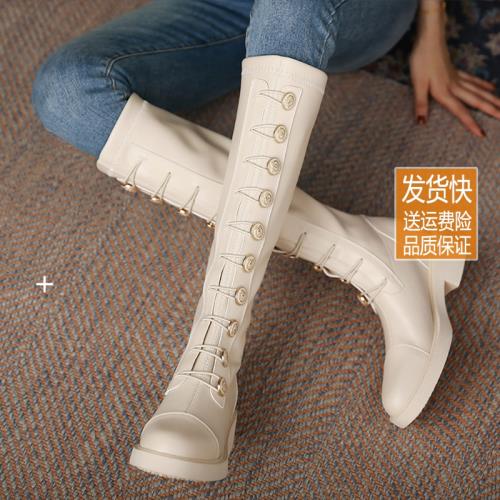 【黎莎】白色長筒靴不過膝靴子女2025秋冬新款彈力瘦瘦高筒靴騎士
