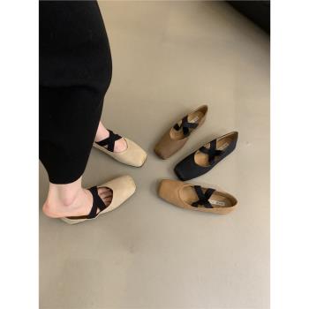 方頭淺口單鞋女春秋2024新款法式復古溫柔仙女芭蕾舞平底瑪麗珍鞋