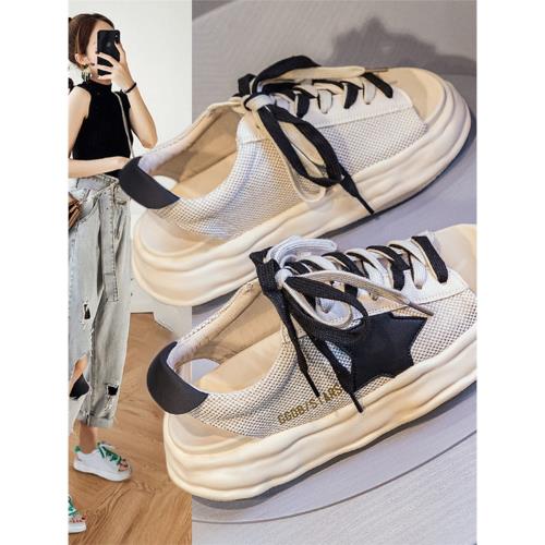 歐貨運動涼鞋女夏休閑輕便軟底厚底沙灘鞋時尚百搭透氣鏤空帆布鞋