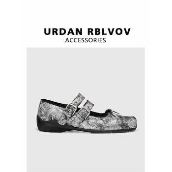 URDAN RBLVOV瑪麗珍鞋女2024年春季新款粗跟單鞋黑色學院風小皮鞋