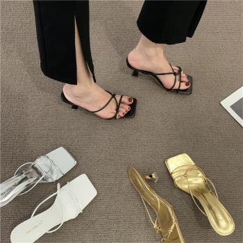 設計感小眾銀色高跟涼鞋法式復古時尚涼拖鞋女夏外穿2023新款鞋子