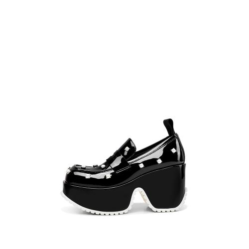 HOOV S/S小眾原創珍珠樂福鞋女厚底2025新款高跟單鞋一腳蹬小皮鞋