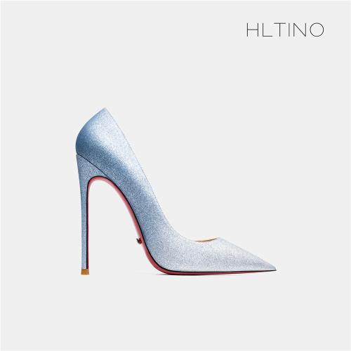 2025新款12cm銀色亮片走秀高跟鞋女細跟尖頭防水臺職業百搭單鞋秋