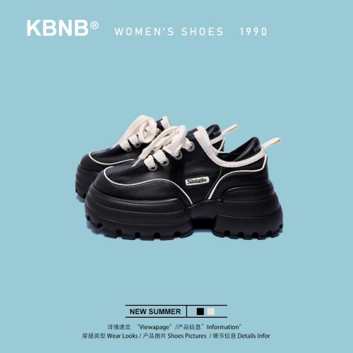 KBNB【店長推薦】2024春秋新款真皮面包鞋軟底增高6cm老爹鞋女