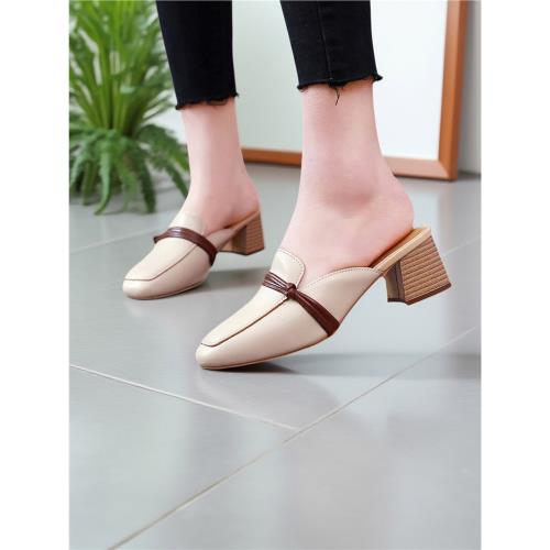 小碼32碼33穆勒鞋女粗跟懶人涼拖外穿時尚網紅韓版軟皮大碼半拖鞋