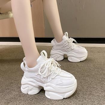 厚底老爹鞋女2023新款秋冬爆款運動鞋旅遊小白鞋小個子增高鞋8cm