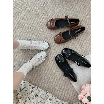 晚晚風溫柔芭蕾瑪麗珍鞋女2024新款夏季方頭淺口平底法式銀色單鞋