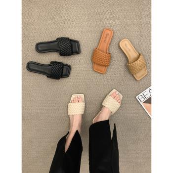 小眾鞋子女夏季平底編織外出涼拖