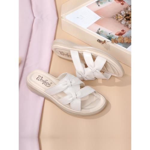 真皮牛筋底媽媽拖鞋舒適軟底防滑中老年涼拖鞋外穿女夏平底一字拖