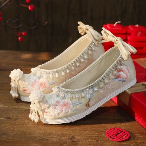 新娘中式秀禾婚鞋女成人軟底漢服鞋子內增高古風繡花鞋軟底布鞋