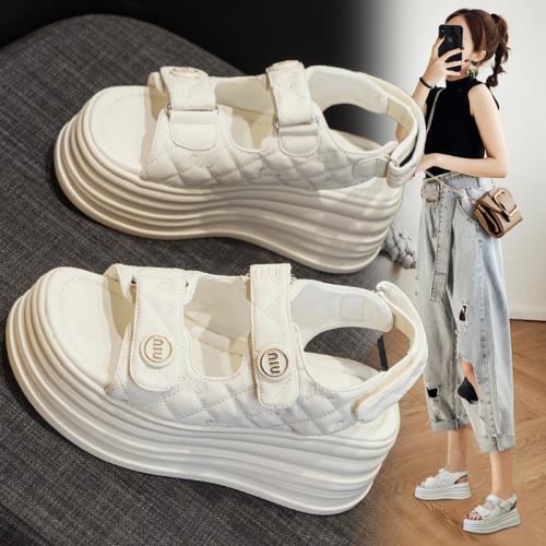 厚底涼鞋女小香風2025夏季新款增高松糕百搭配裙子休閑時尚沙灘鞋