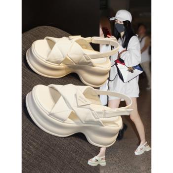 鬆糕爆款厚底小個子增高運動涼鞋