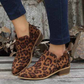 短靴女豹紋切爾西靴women leopard Chelsea boots flat shoes